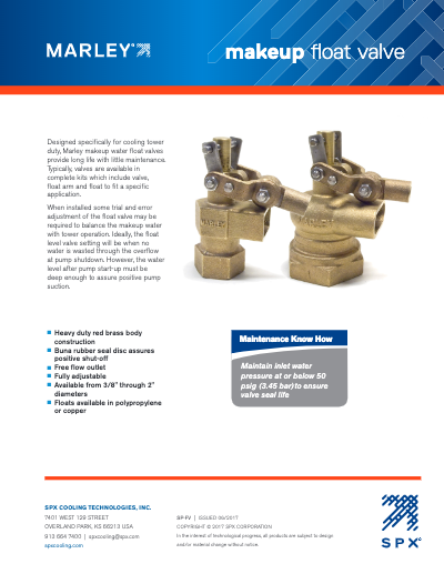 Makeup Water Float Valve Brochure